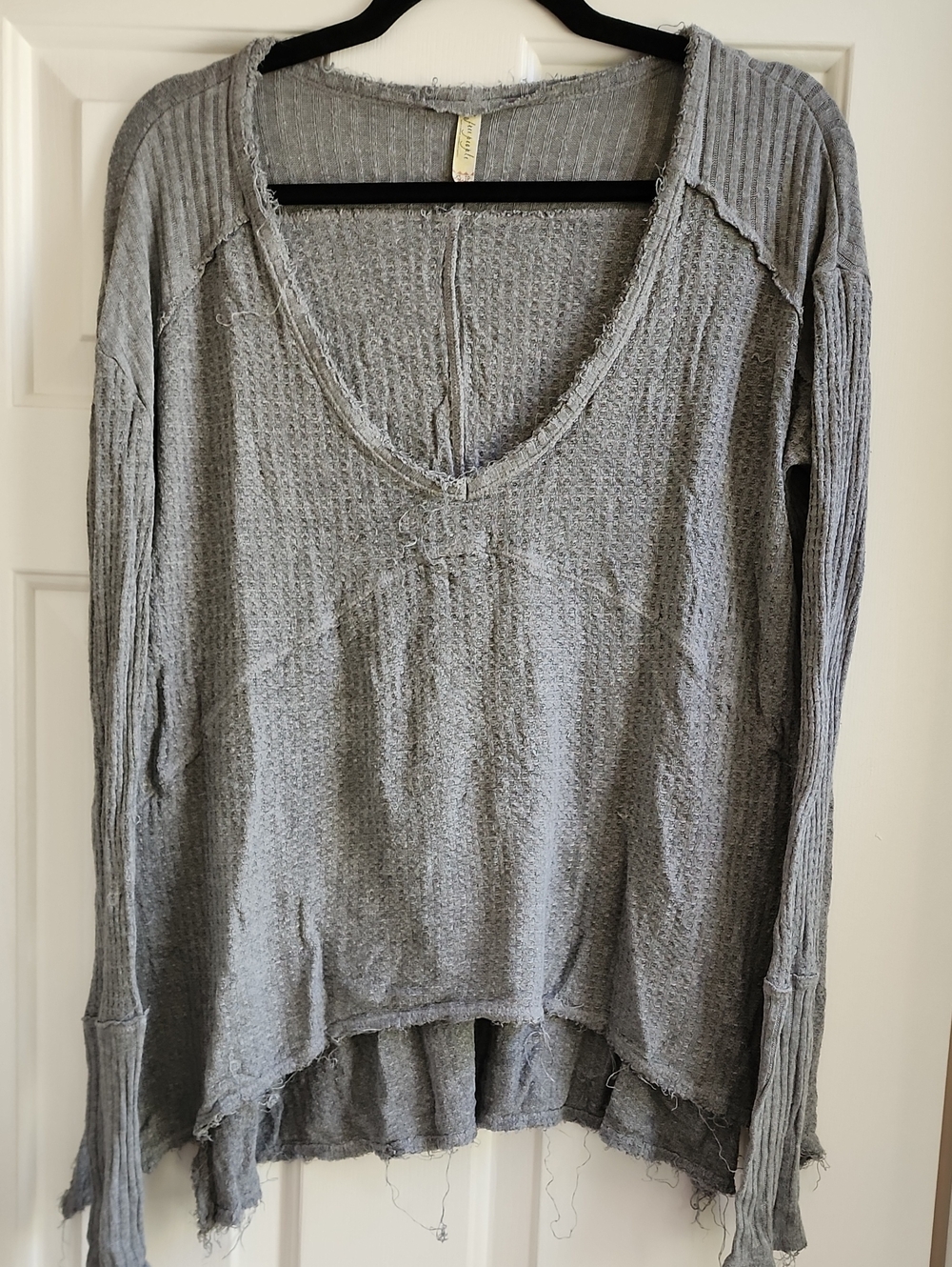 Free People Waffle Knit Grey Long Sleeve